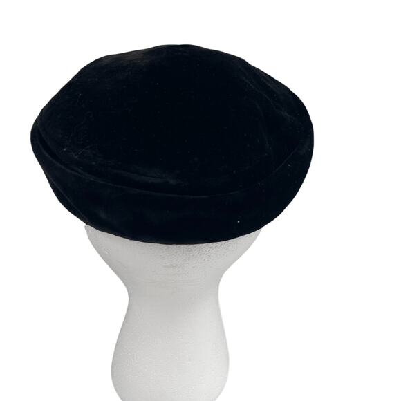 VTG Black Velvet Pill Box Hat Primitive Tilt Whimsigoth Minimal Dark Fairy Sz M - Picture 4 of 5